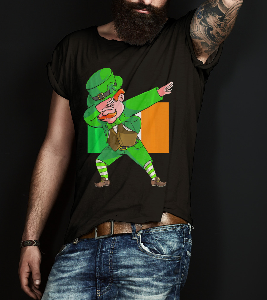 Dabbing Leprechaun Ireland Flag St. Patrick's Day Fun T-Shirt