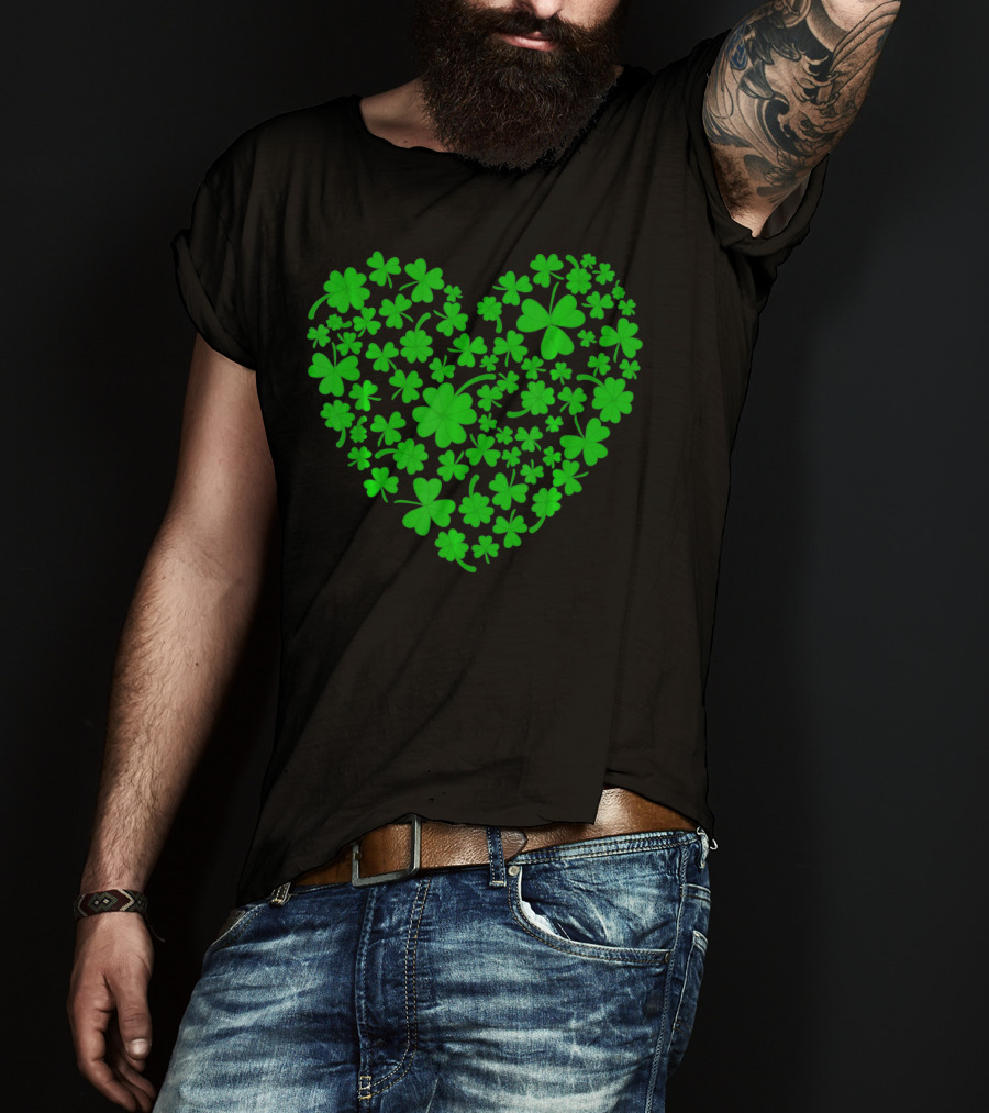 Irish Heart Shape Made Of Green Shamrocks T-Shirt