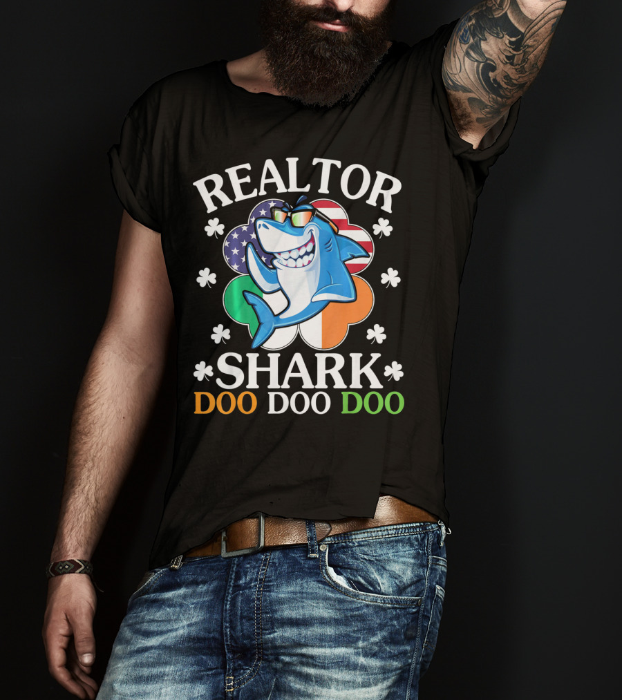 Realtor Shark Doo Doo Doo US Irish Flag Shamrock T-Shirt