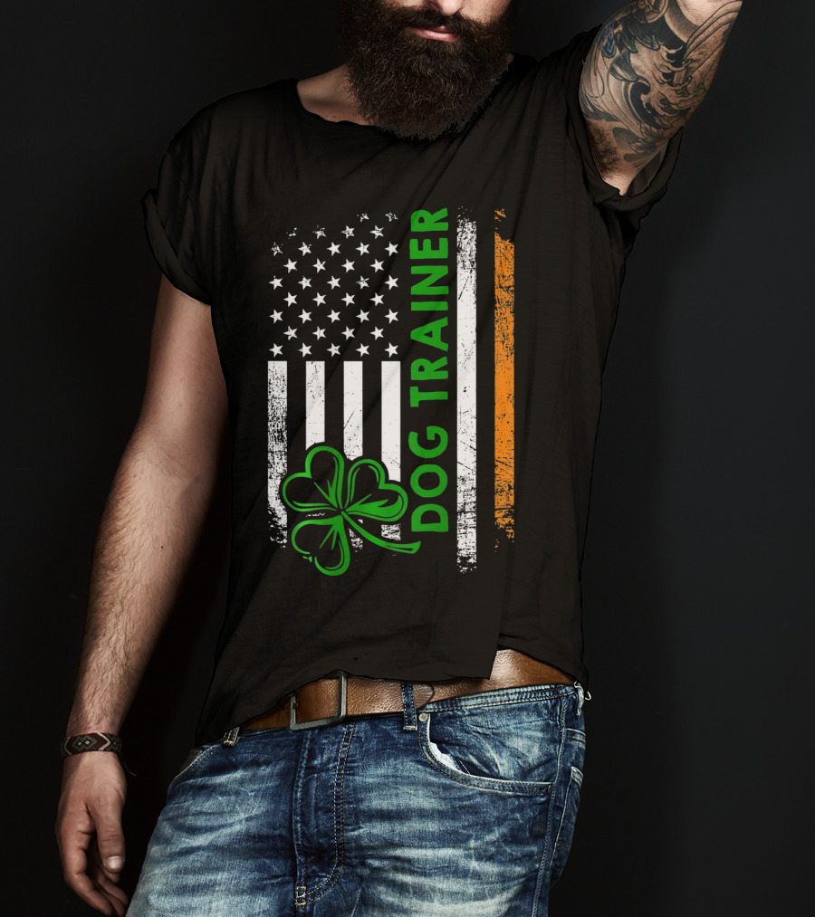 Irish Dog Trainer Shamrock American Flag T-Shirt