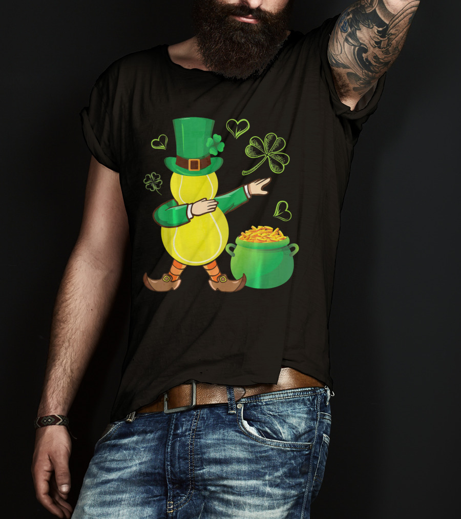 Tennis Leprechaun Dabbing With Gold Pot And Shamrocks T-Shirt