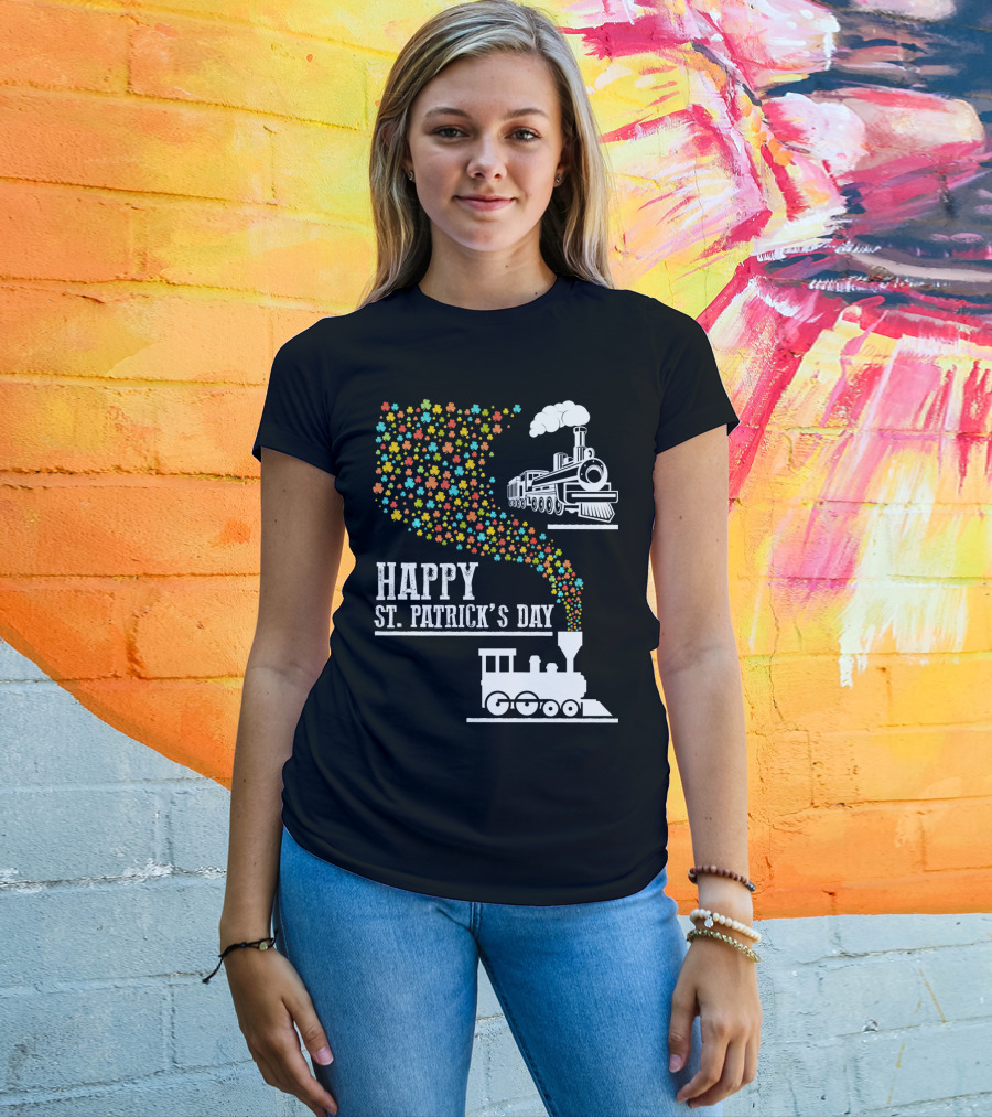 Happy St Patrick's Day Irish Shamrock Train Steam Puff T-Shirt