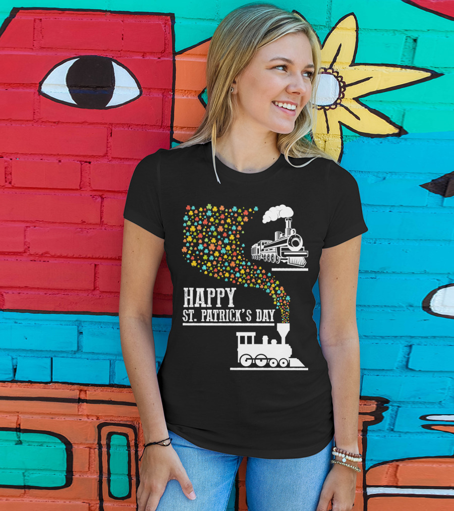 Happy St Patrick's Day Irish Shamrock Train Steam Puff T-Shirt