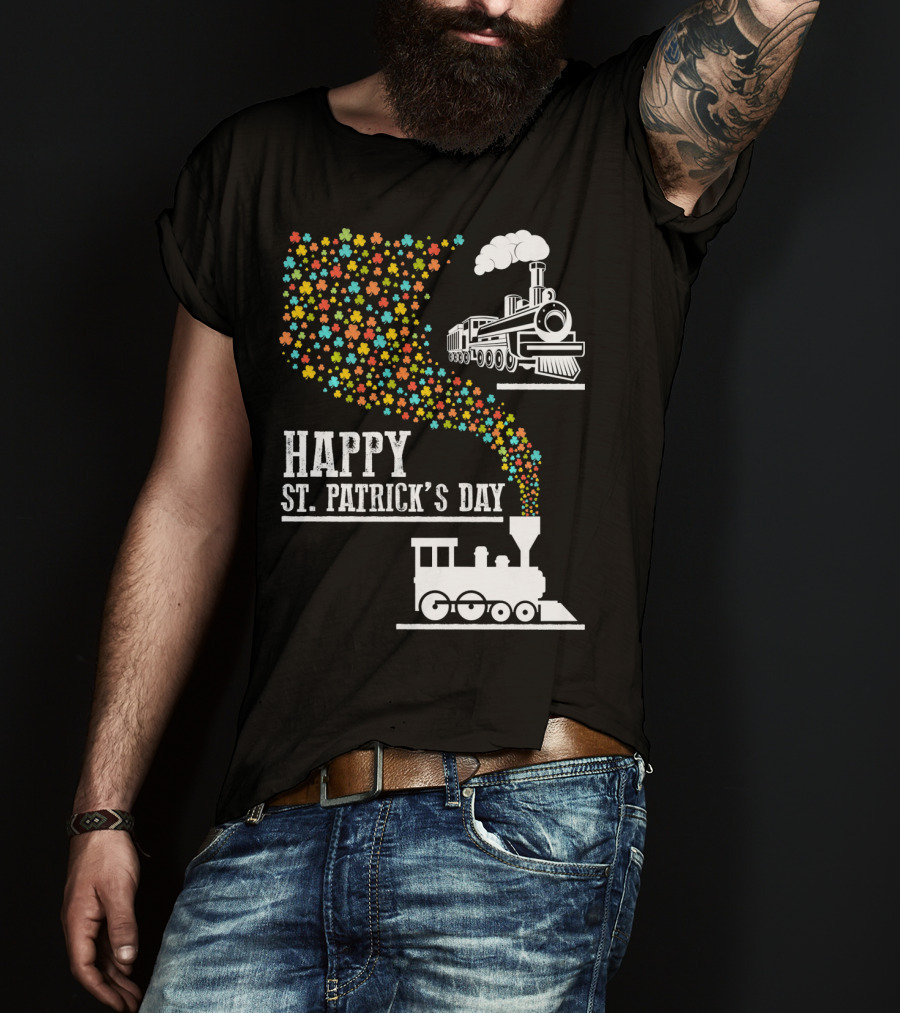 Happy St Patrick's Day Irish Shamrock Train Steam Puff T-Shirt