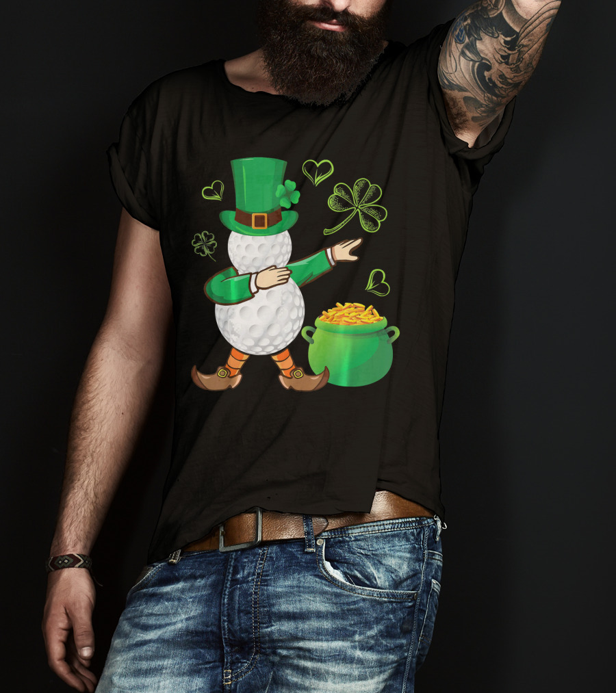 Golf Leprechaun Dabbing With Gold Shamrock And Pot Of Gold T-Shirt