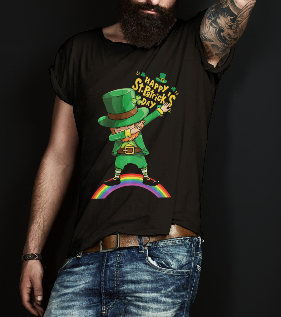 Happy St. Patrick's Day Leprechaun Dab On Rainbow T-Shirt
