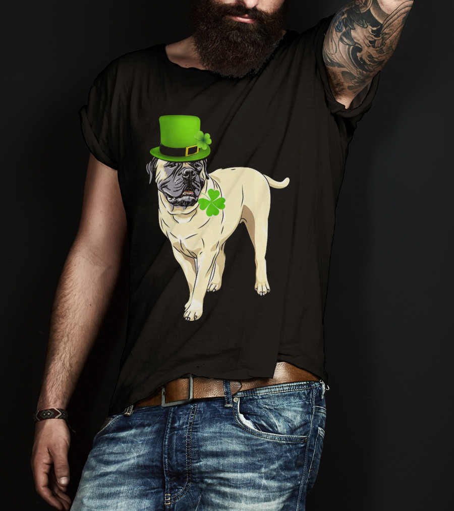 St Patricks Day BullMastiff Dog Irish Shamrock Hat T-Shirt