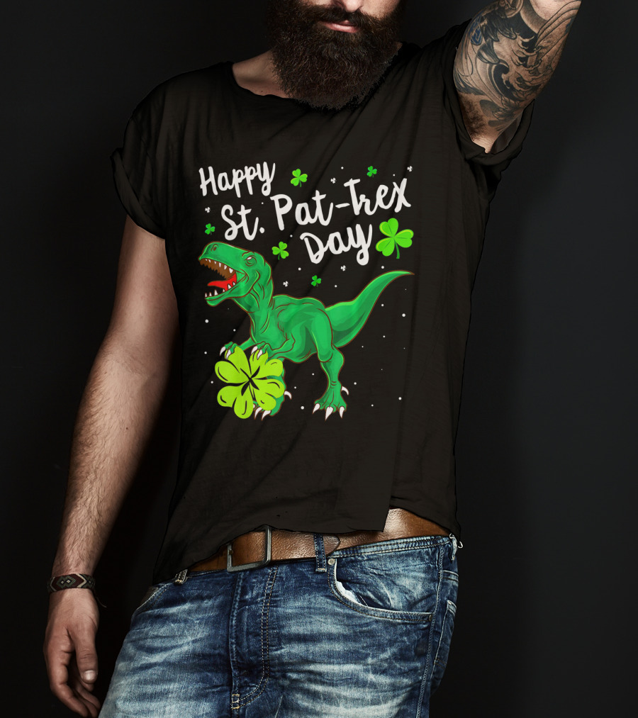 Happy St Pat Trex Day With Shamrock Dinosaurs T-Shirt