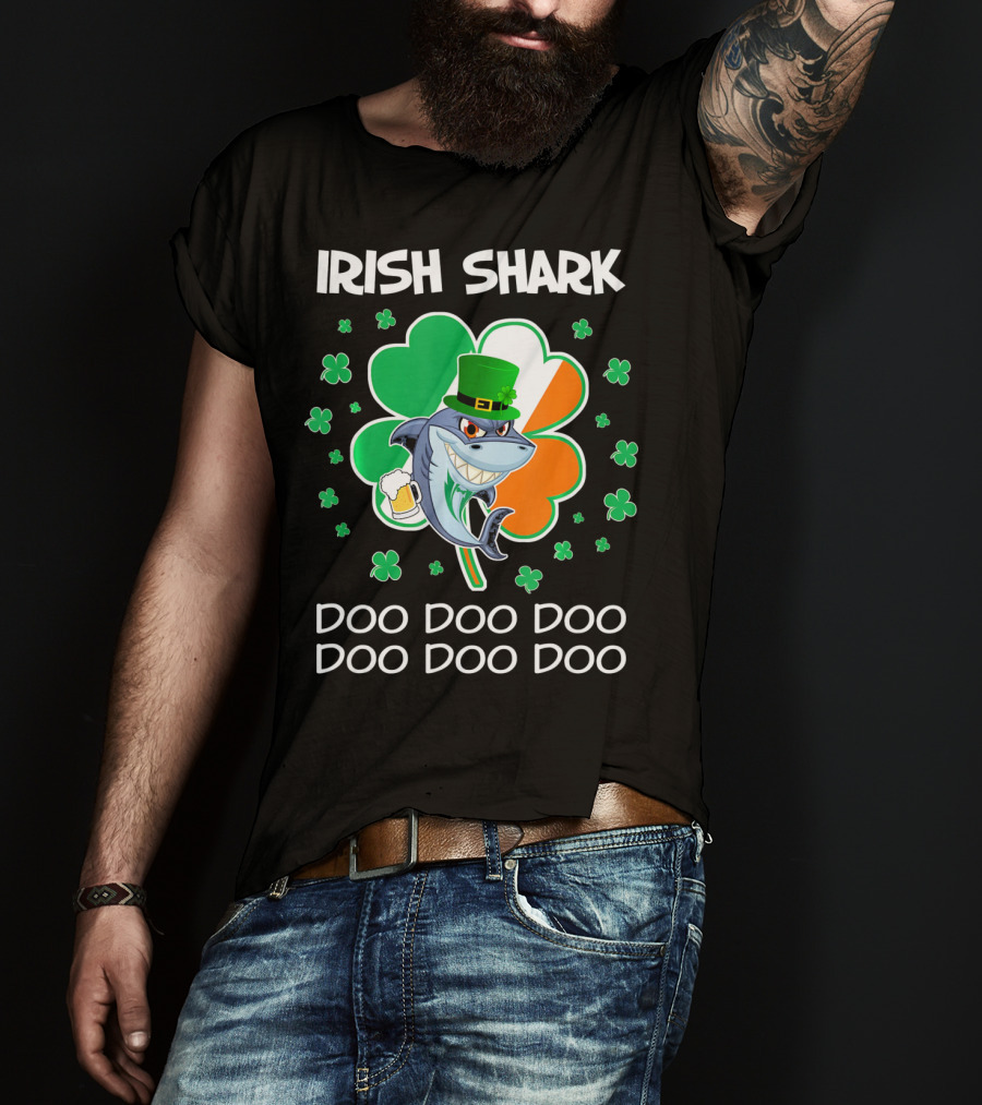 Irish Shark Doo Doo Doo Shamrock Beer St Patricks T-Shirt