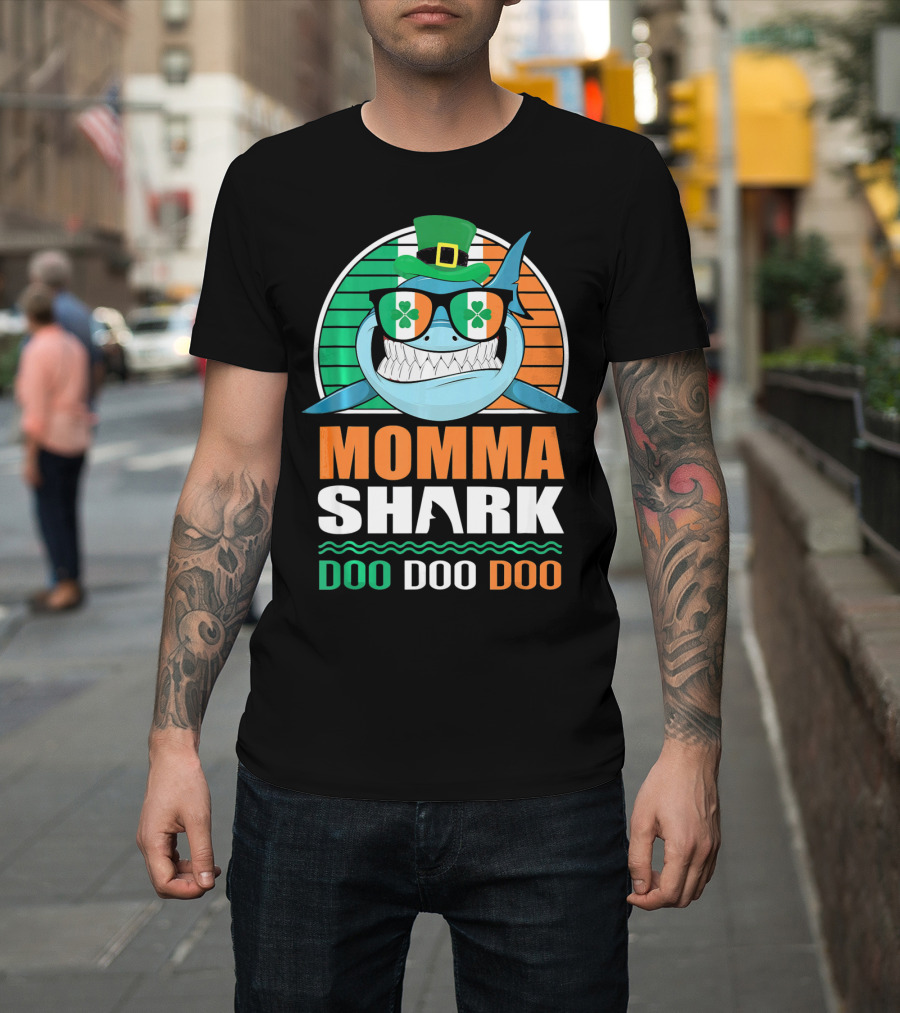 Momma Shark Doo Doo Doo St. Patrick's Day Shamrock Glasses And Hat T-Shirt
