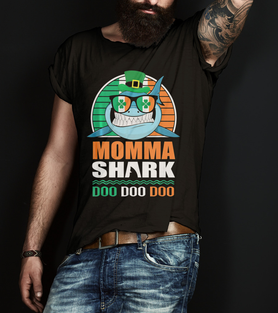 Momma Shark Doo Doo Doo St. Patrick's Day Shamrock Glasses And Hat T-Shirt