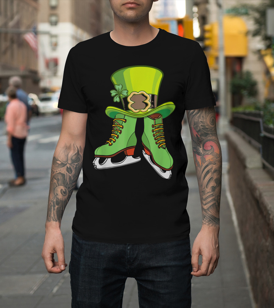 Leprechaun Figure Skating St Patricks Green Hat And Skates T-Shirt