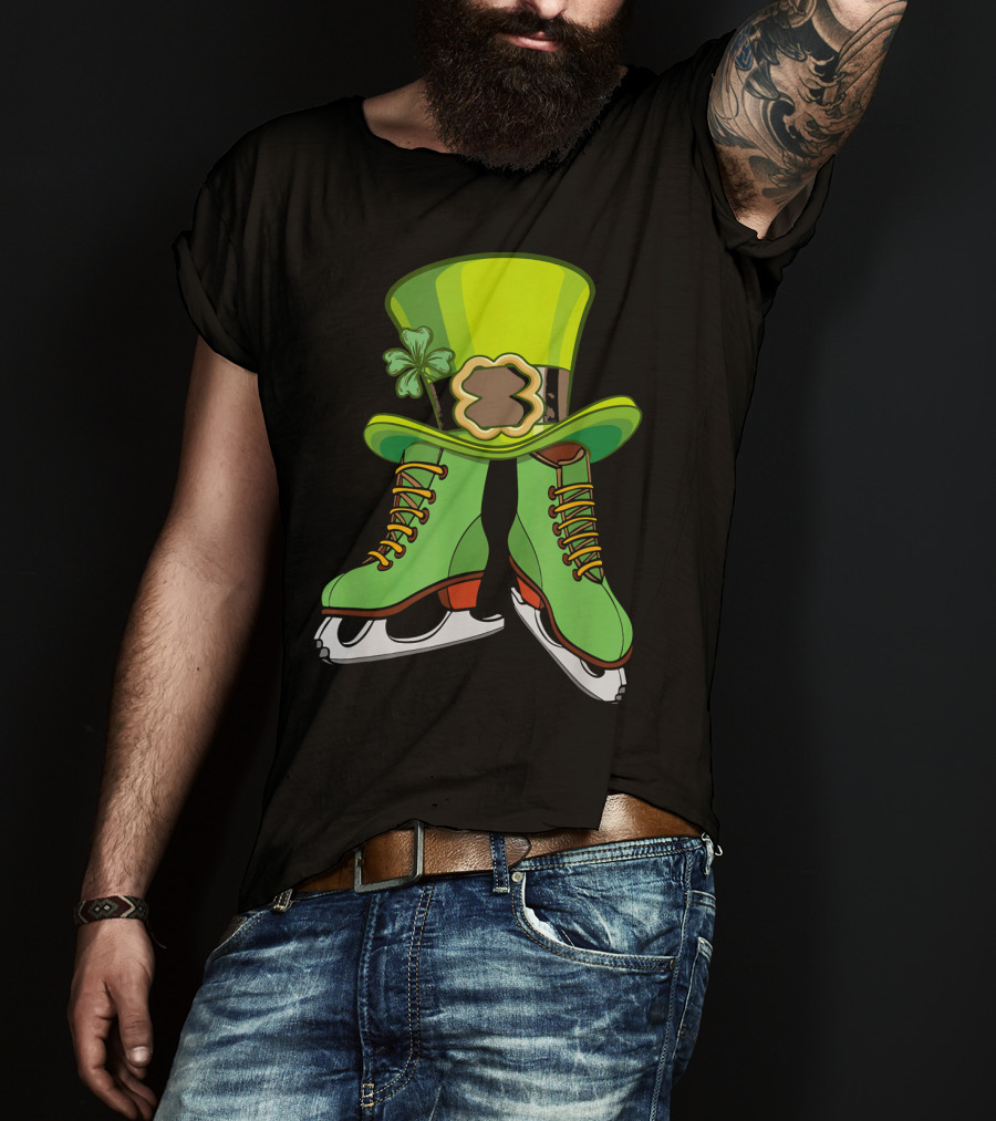 Leprechaun Figure Skating St Patricks Green Hat And Skates T-Shirt