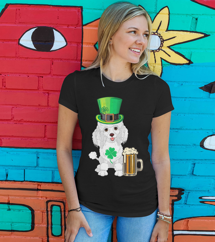 Poodle Leprechaun St Patricks Day Clover Beer T-Shirt