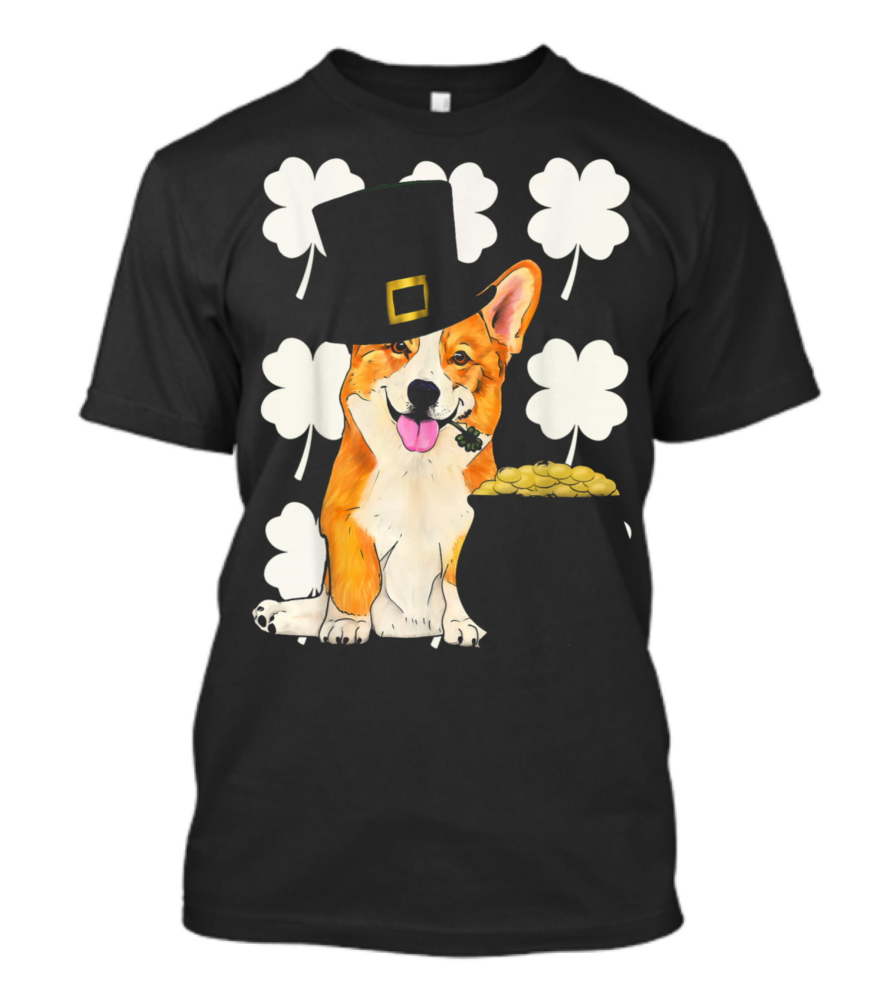 Irish Corgi St. Patricks Day Clover Leprechaun Hat And Pot Of Gold T-Shirt