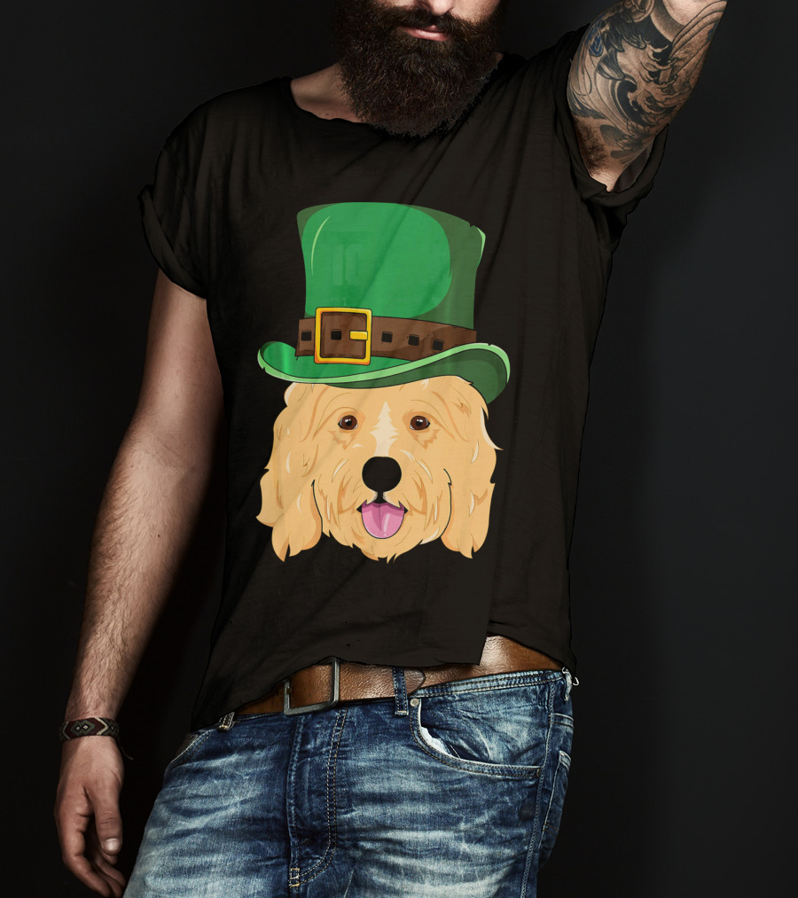 Golden Doodle St. Patrick's Day With Green Leprechaun Hat T-Shirt