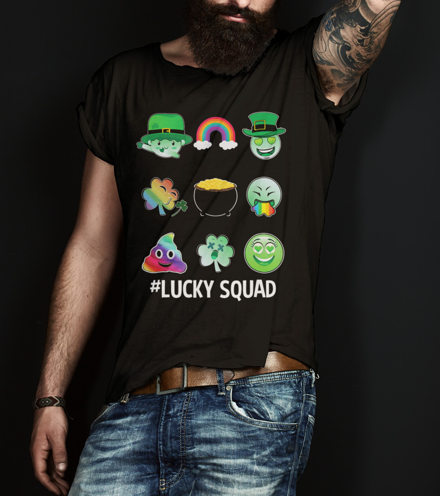 Lucky Squad St. Patricks Day Emoji Rainbow Clover Pot Of Gold T-Shirt