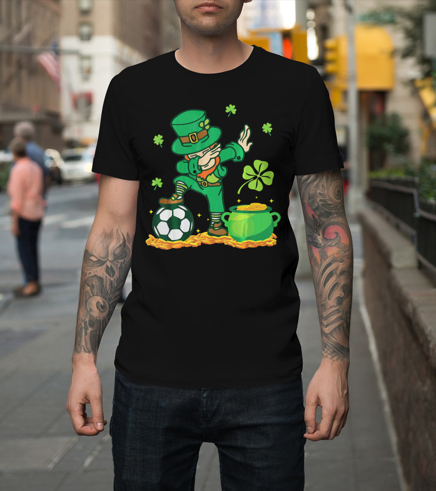 Leprechaun Dabbing With Soccer Ball And Pot Of Gold T-Shirt