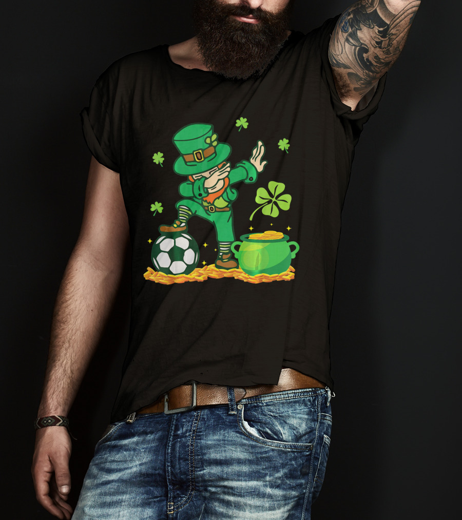Leprechaun Dabbing With Soccer Ball And Pot Of Gold T-Shirt