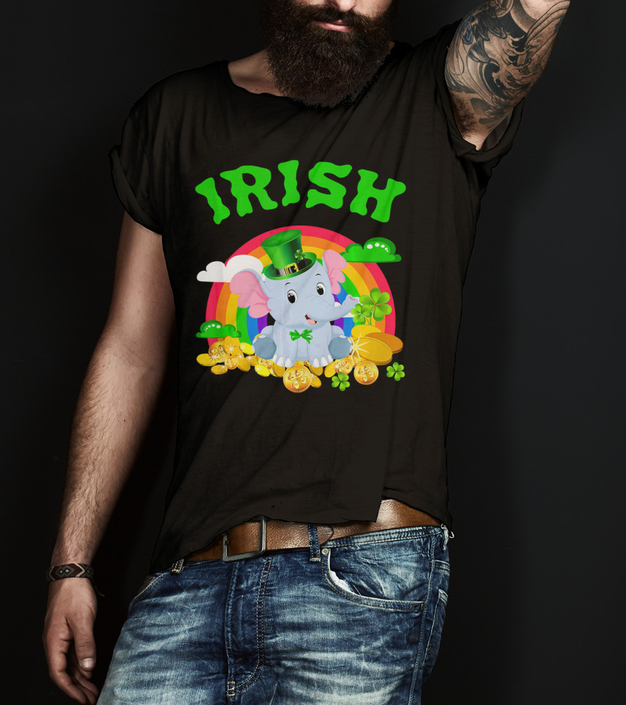 Irish Elephant St Patricks Day Rainbow Coins Clover T-Shirt