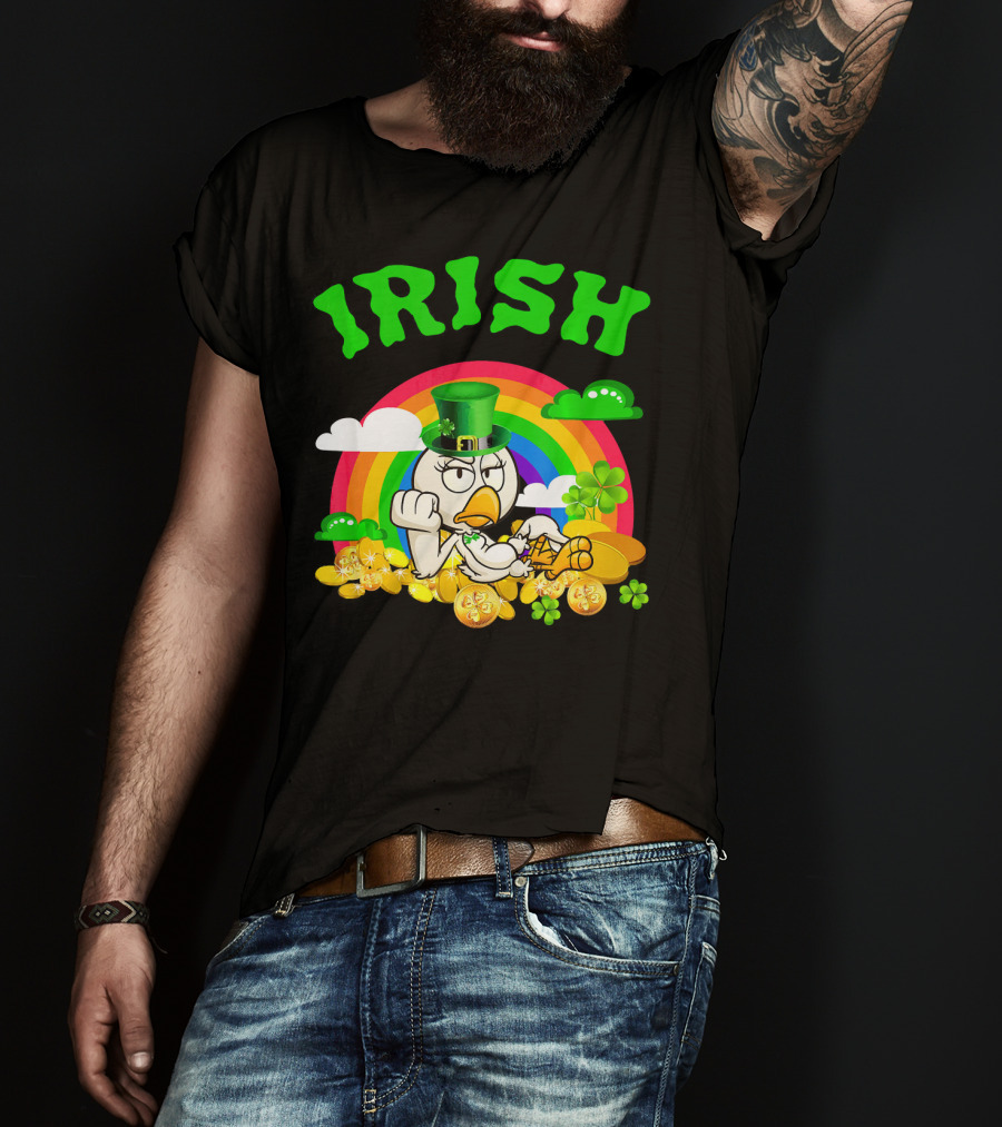 Irish Chicken Funny St Patricks Day Rainbow Gold Coins T-Shirt