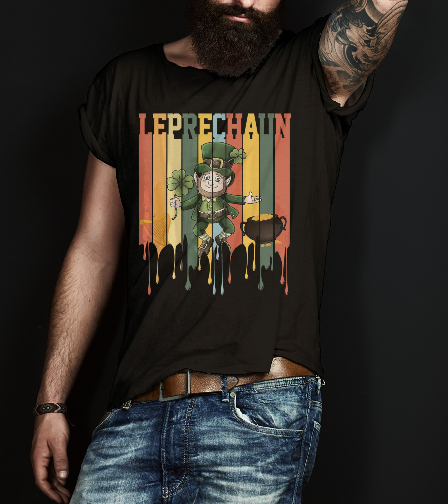Leprechaun With Shamrock And Pot Of Gold Vintage St. Patrick's Day T-Shirt