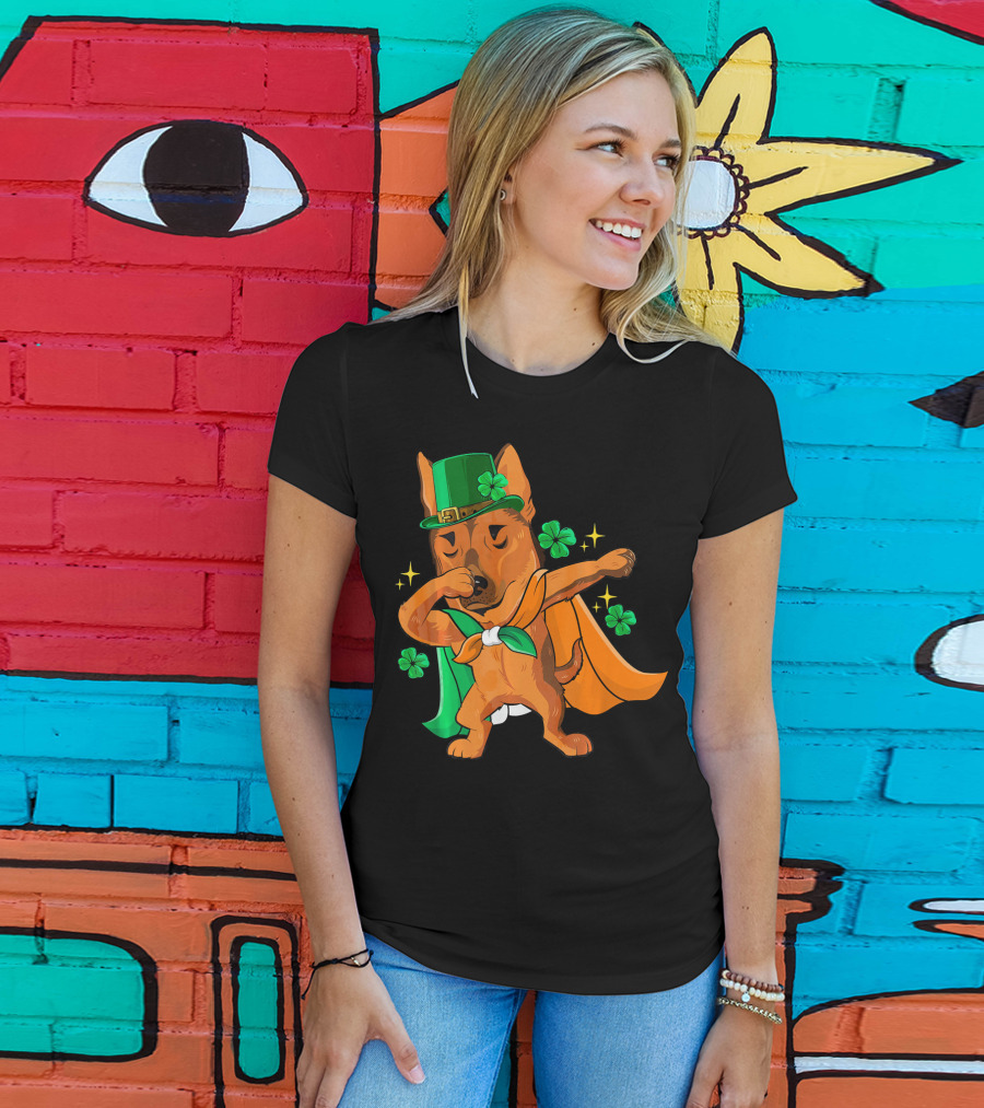 German Shepherd Leprechaun Dabbing With Shamrocks And Green Hat T-Shirt
