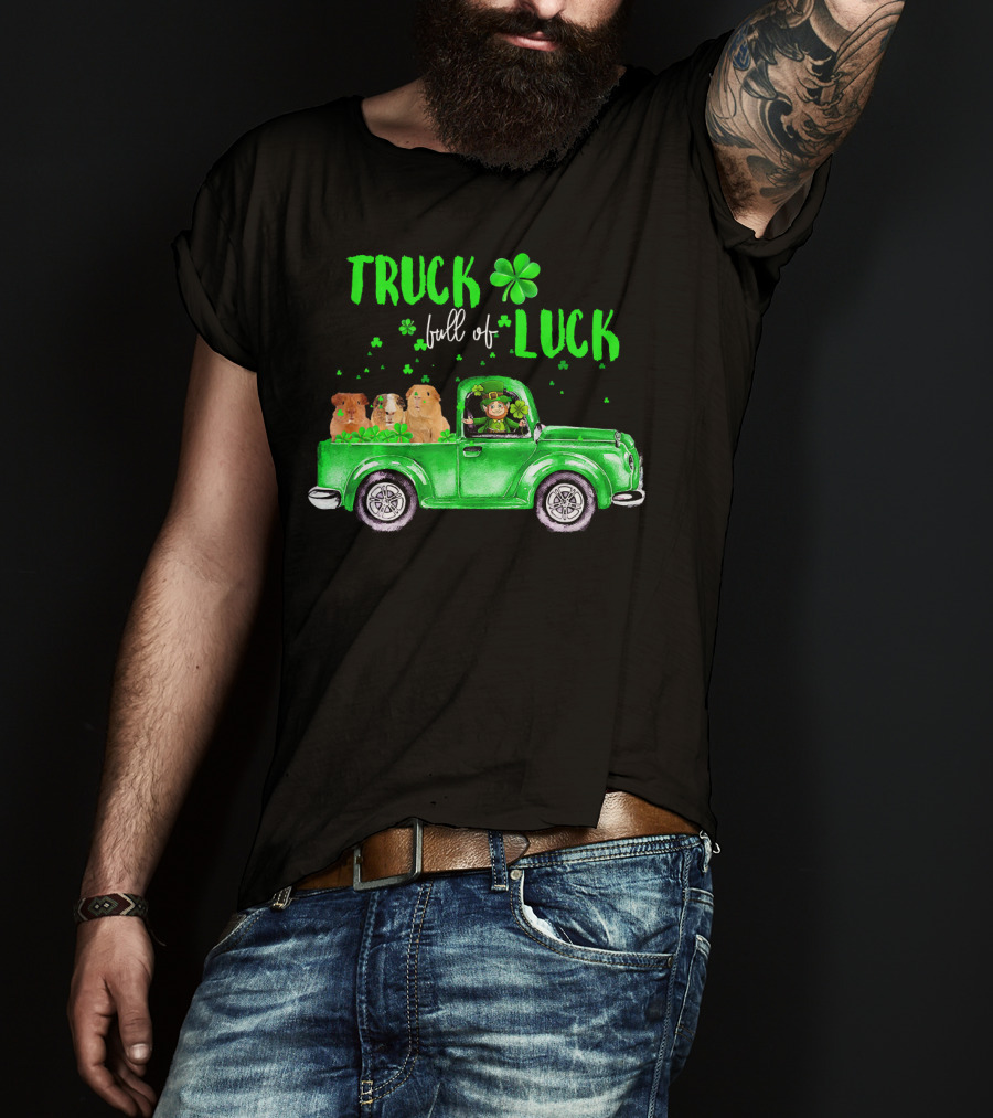 Truck Full Of Luck Green Pick-Up With Guinea Pigs And Leprechaun T-Shirt