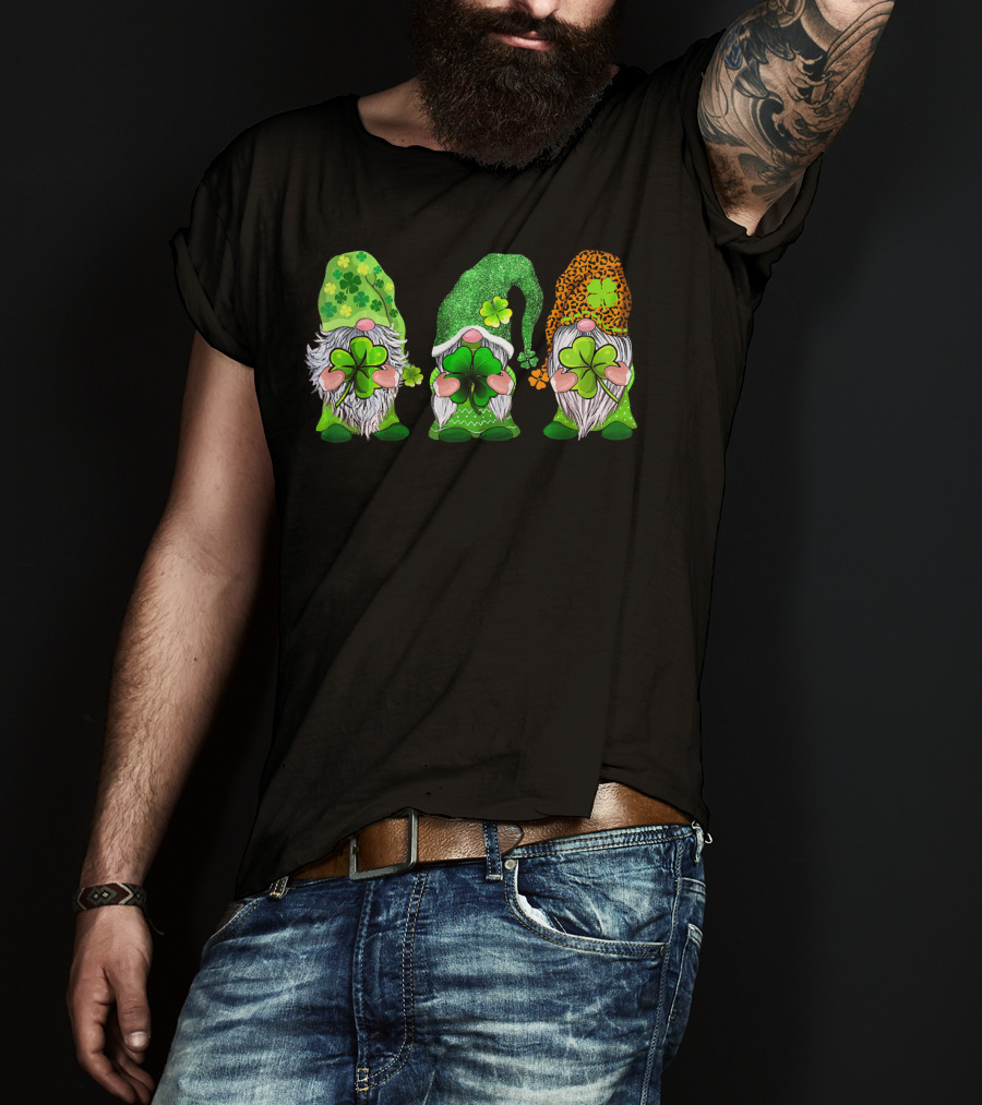 Leprechaun Irish Gnomes With Shamrocks And Clover Hats T-Shirt
