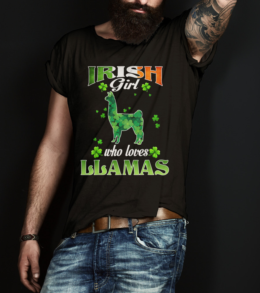 Irish Girl Who Loves Llamas With Shamrocks St Patricks Day T-Shirt