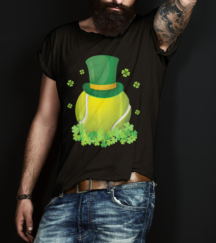 Leprechaun Hat Tennis Ball Surrounded By Shamrocks T-Shirt