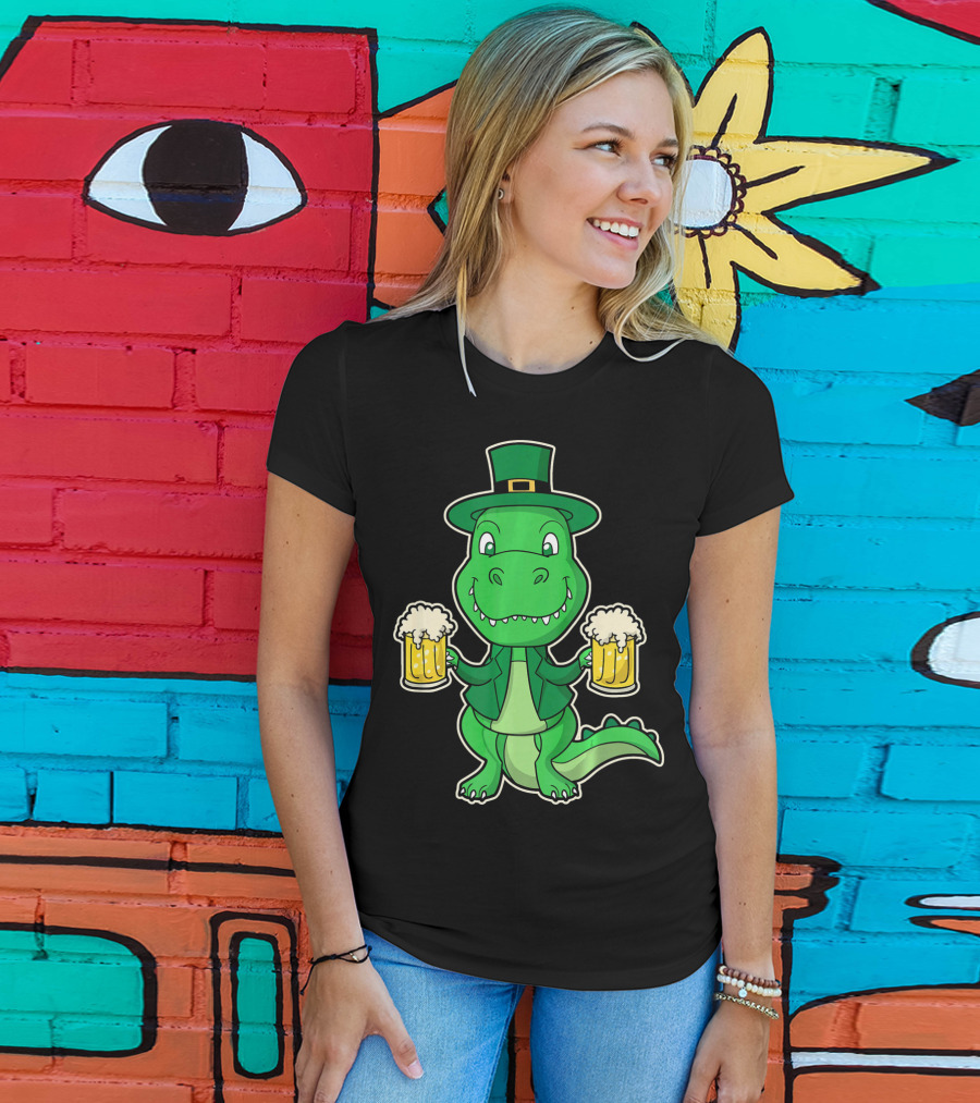 Leprechaun Dinosaur With Beers St. Patrick's Day T-Shirt