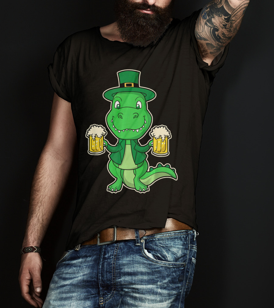 Leprechaun Dinosaur With Beers St. Patrick's Day T-Shirt