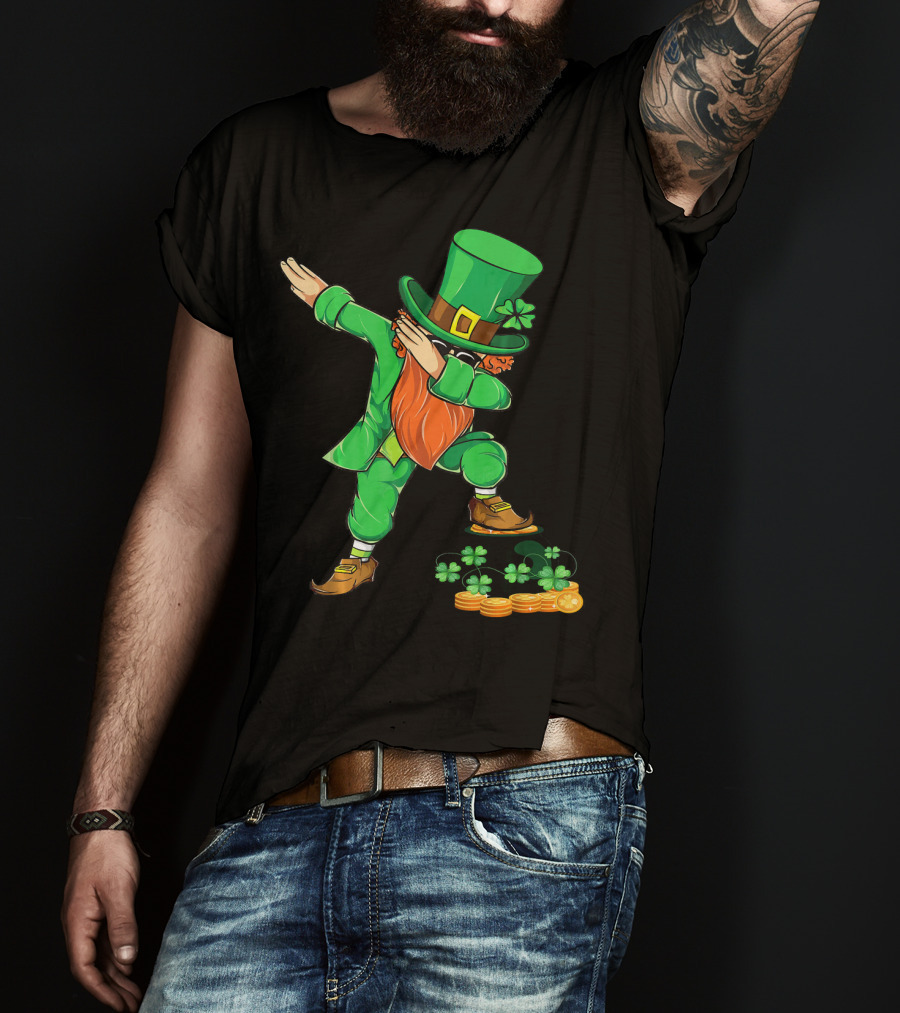 Leprechaun Dabbing With Shamrocks And Gold Coins T-Shirt
