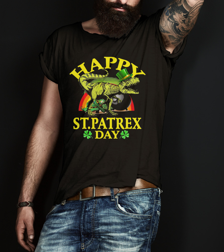 Happy St Patrex Day Dinosaur Shamrock Leprechaun Hat T-Shirt