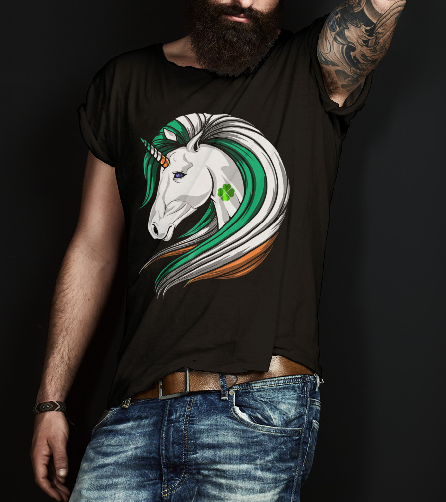 Ireland Flag Irish Flag Unicorn Shamrock Mane T-Shirt