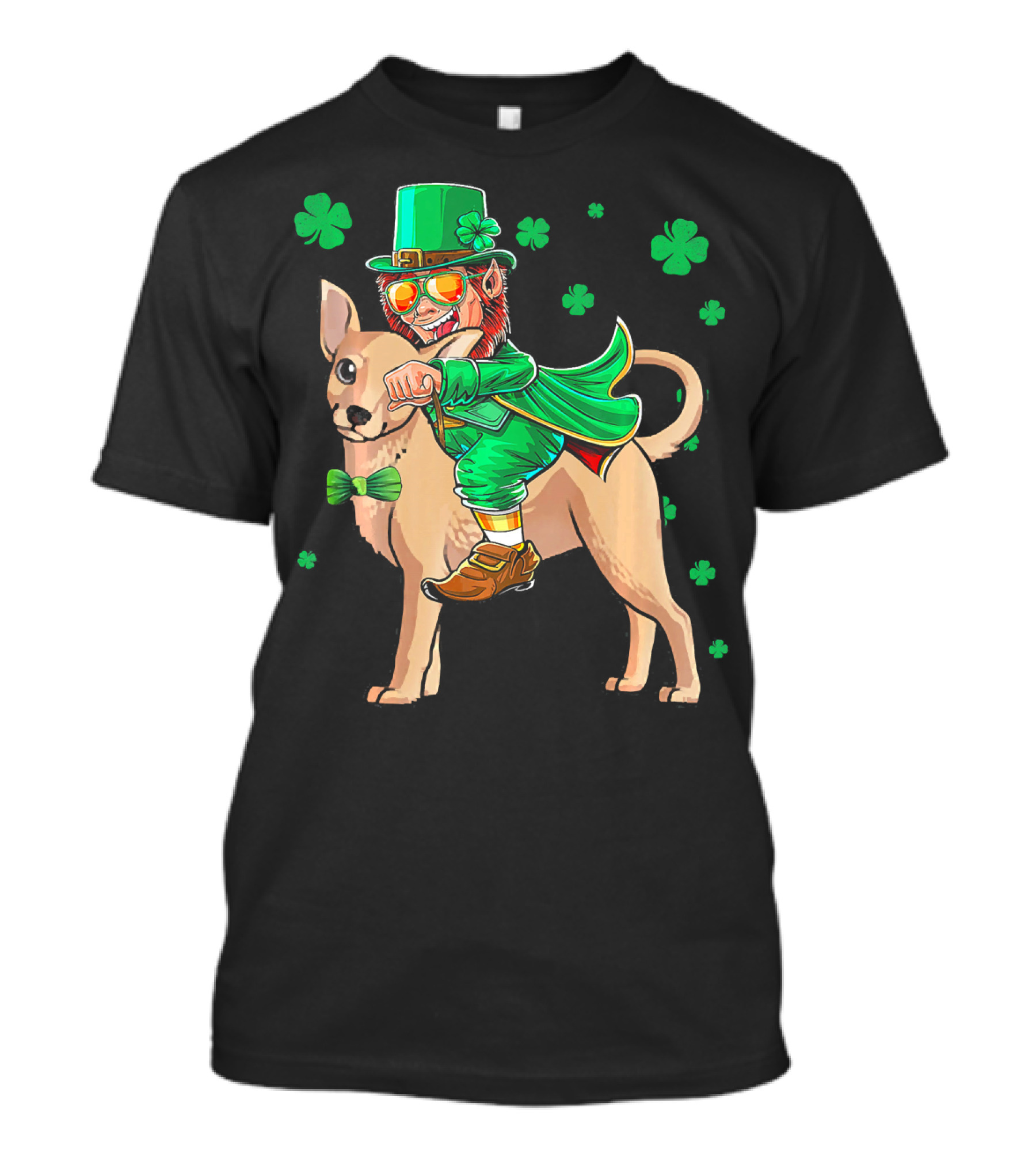 Leprechaun Riding Chihuahua With Shamrocks St. Patrick's Day T-Shirt