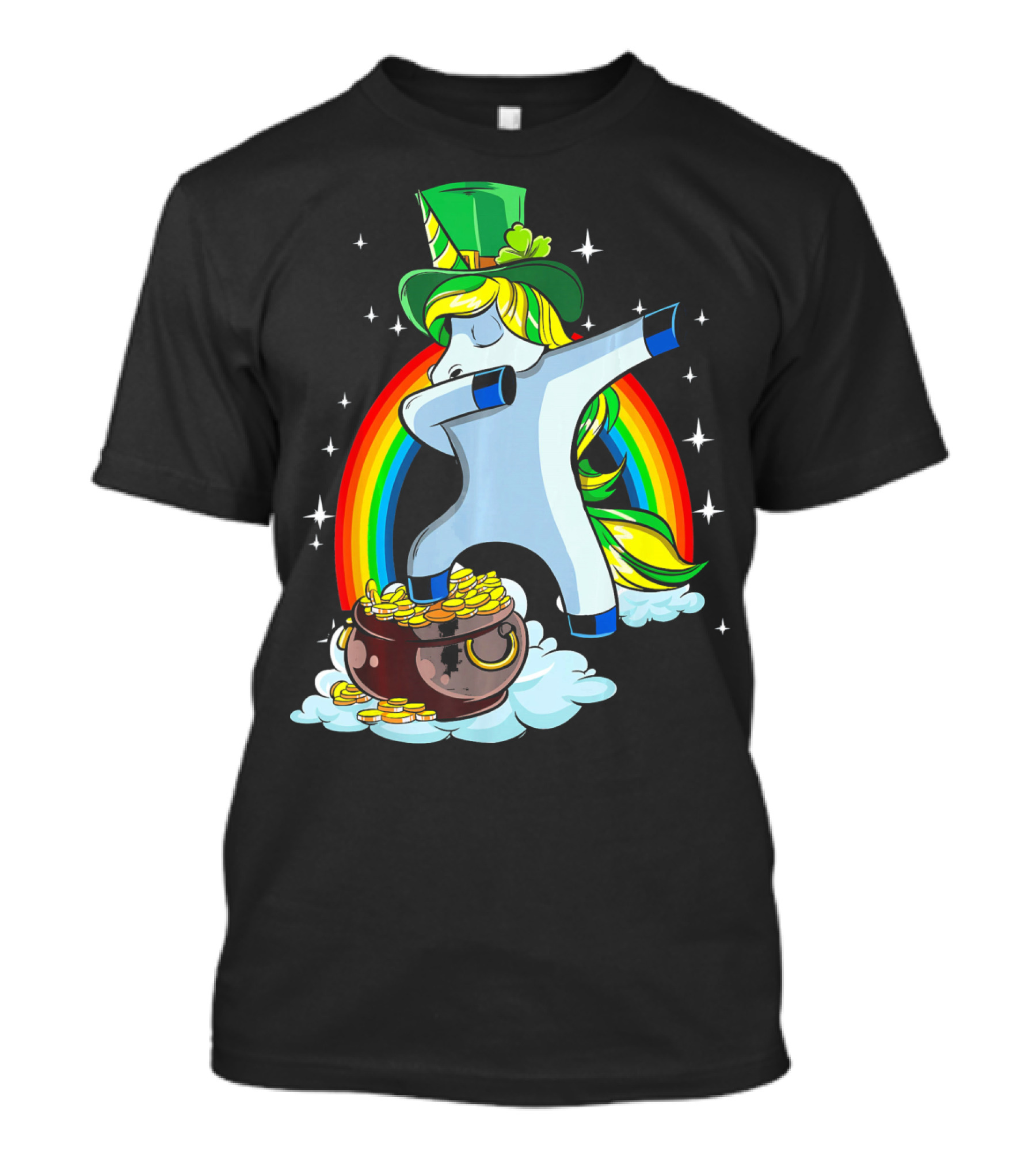 St Patricks Day Dabbing Unicorn Rainbow Pot Of Gold T-Shirt