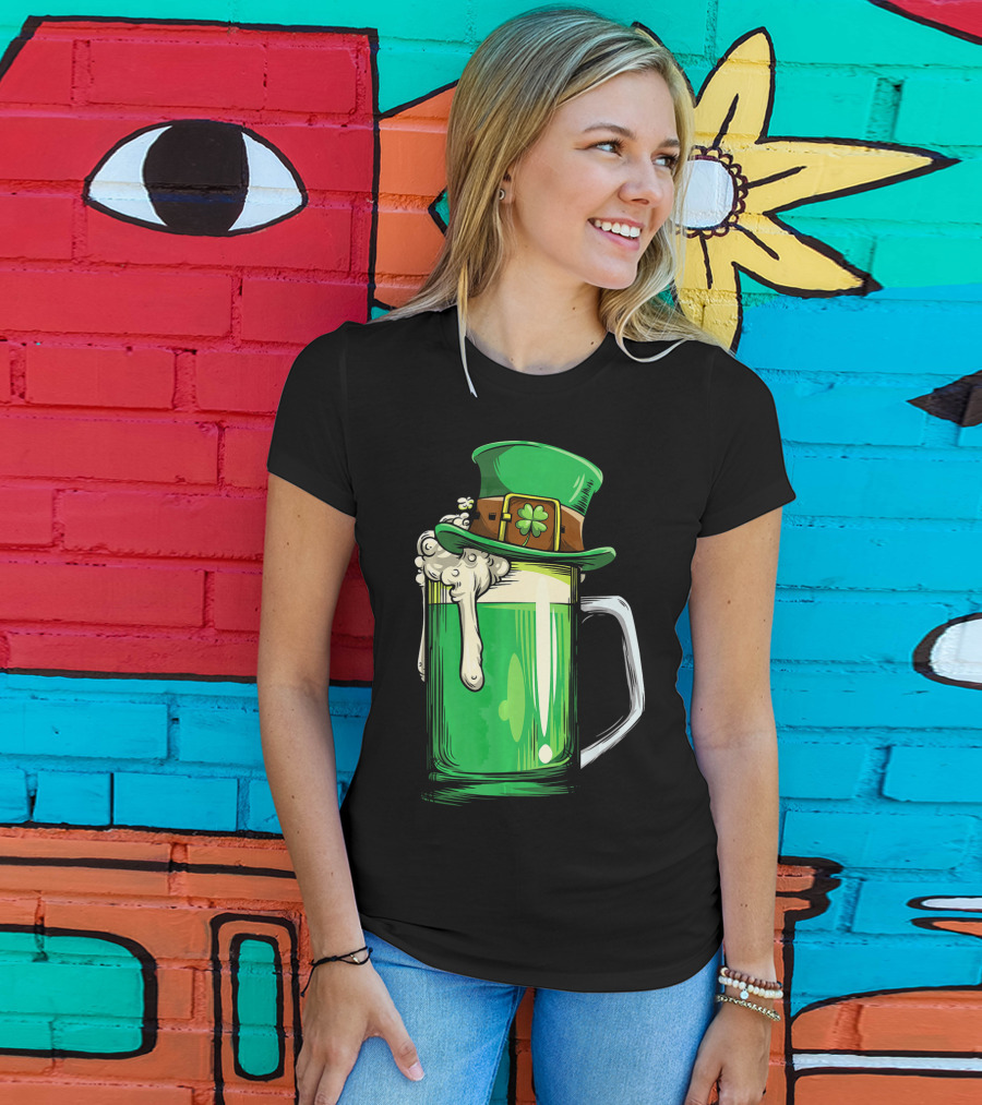 St Patrick Green Beer Leprechaun Hat Shamrock T-Shirt
