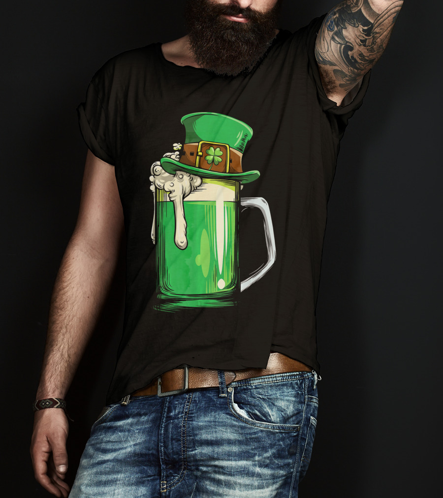 St Patrick Green Beer Leprechaun Hat Shamrock T-Shirt