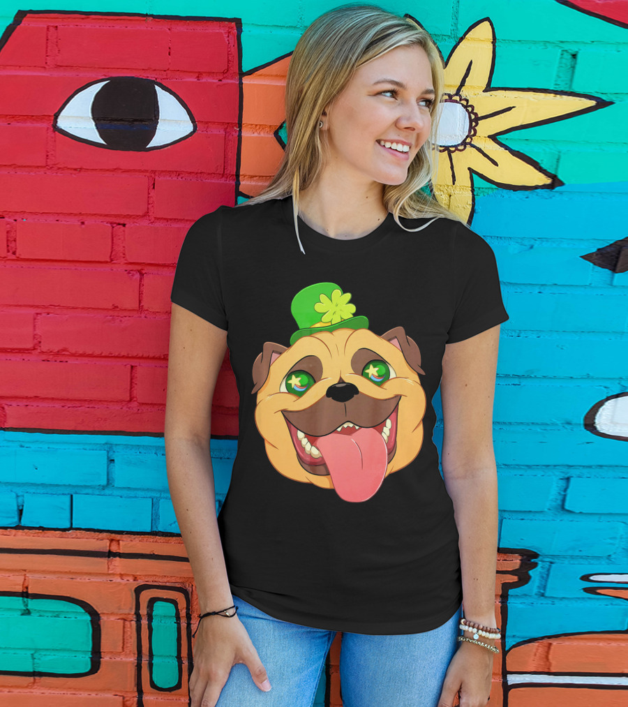 St Patricks Day Pug Leprechaun Irish Shamrock Hat T-Shirt