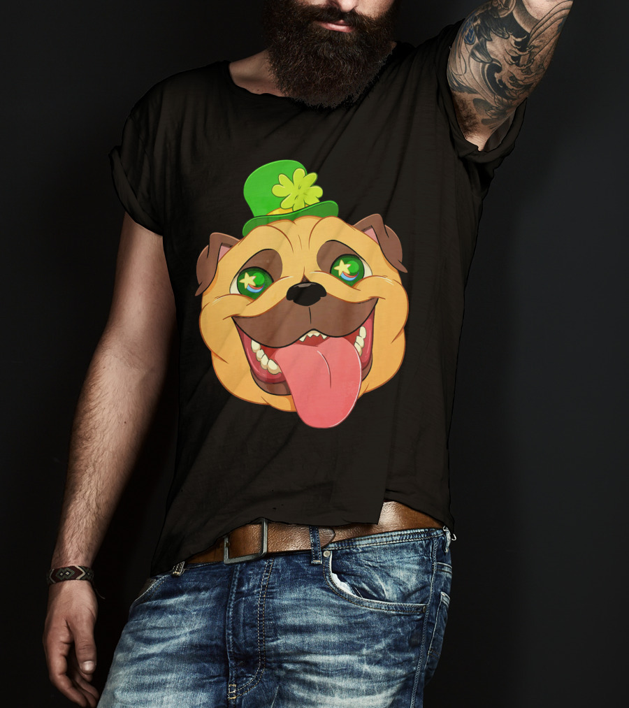 St Patricks Day Pug Leprechaun Irish Shamrock Hat T-Shirt