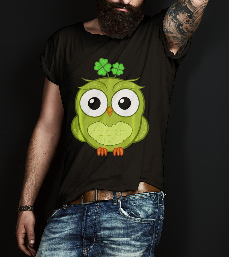 Lucky Green Owl With Shamrock T-Shirt