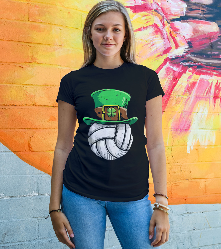 Volleyball Leprechaun Hat With Shamrock T-Shirt