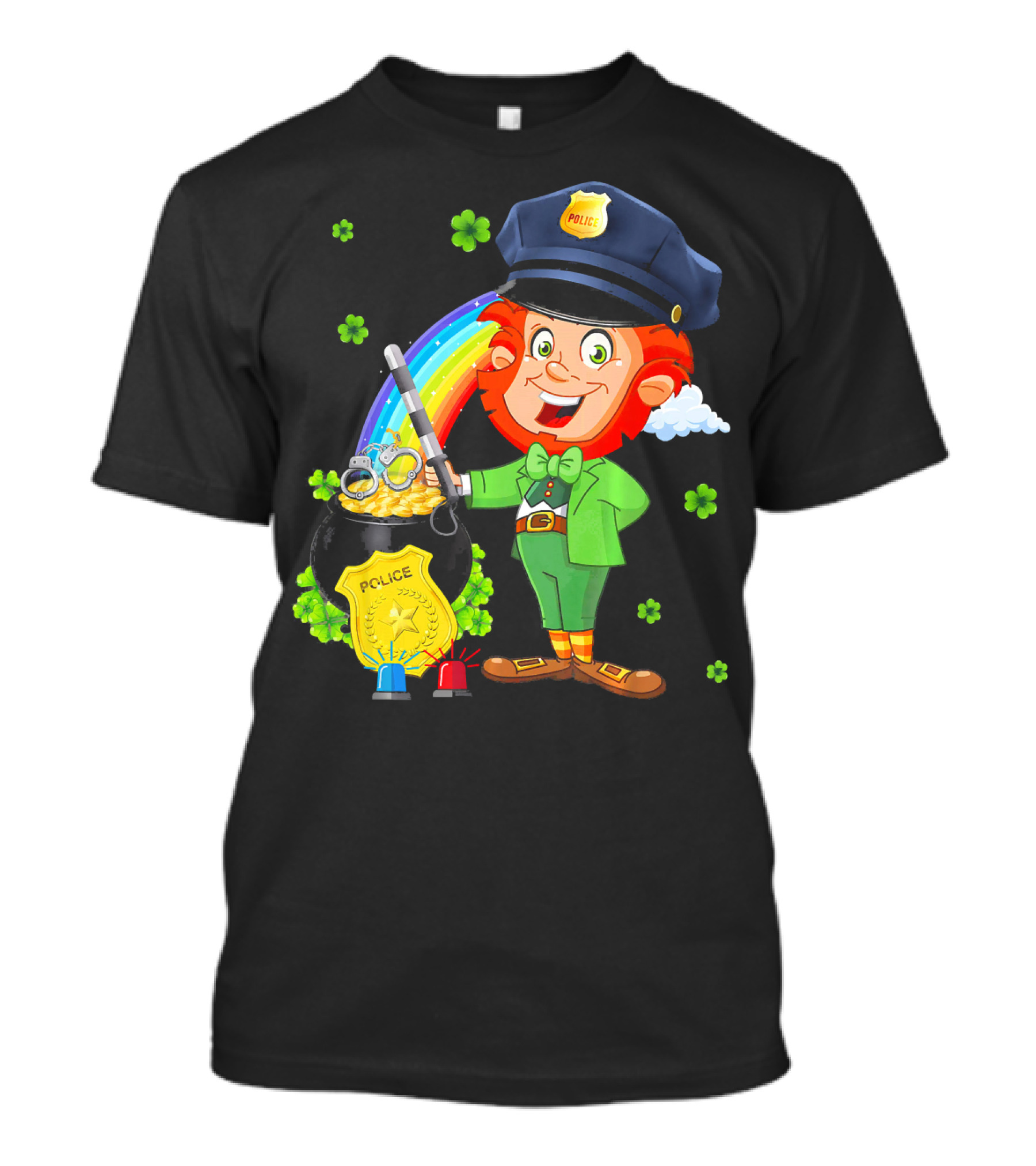 Police Leprechaun Pot Of Gold Rainbow Clover St. Patricks T-Shirt