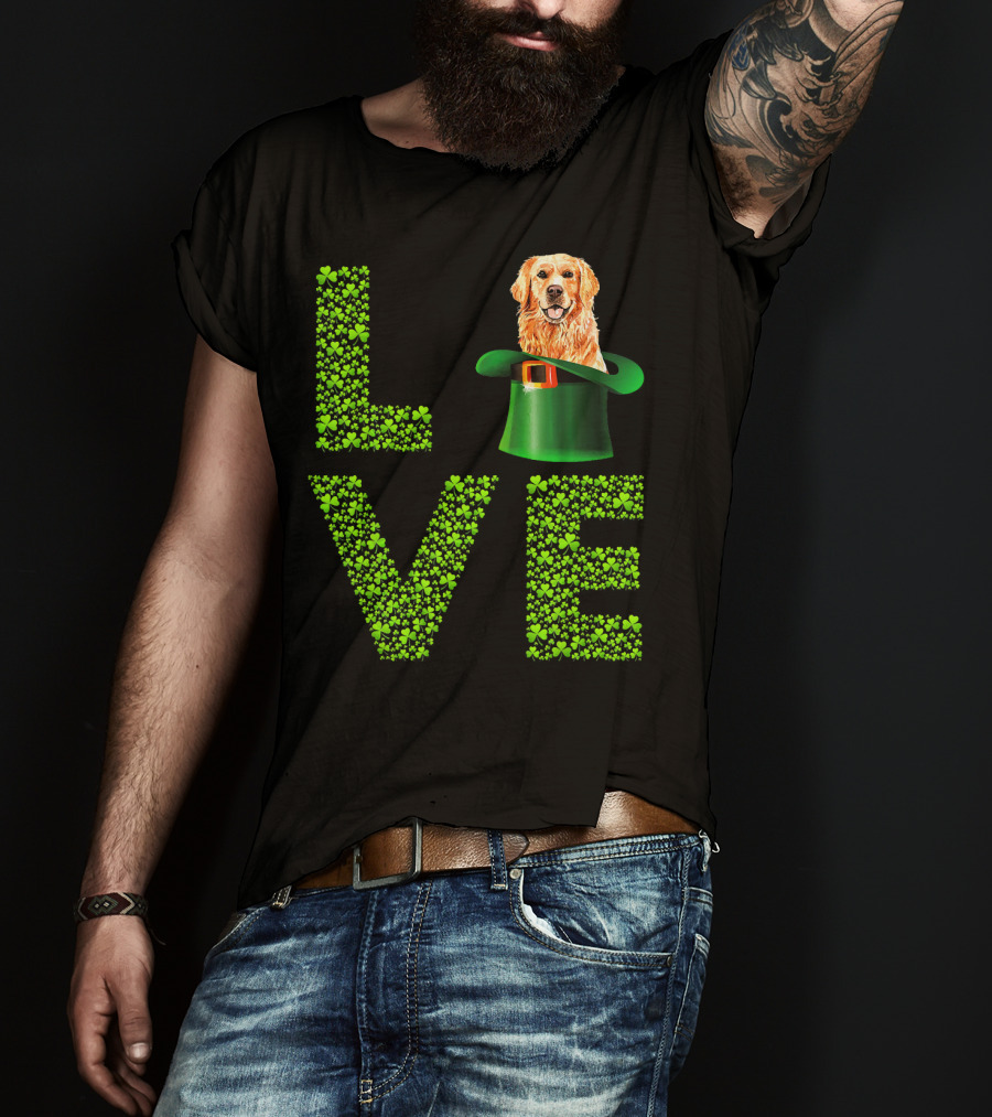 Love Golden Retrievers Dog Leprechaun Hat Shamrocks T-Shirt