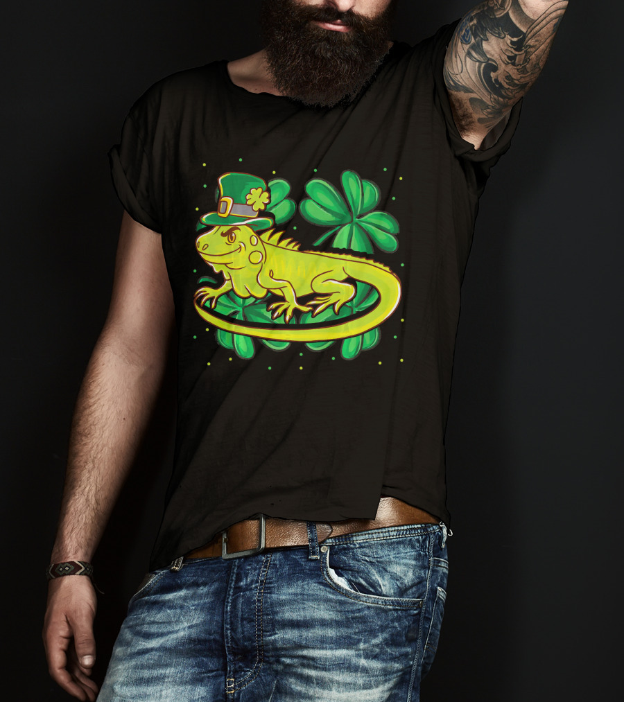 Leprechaun Hat Iguana Shamrock Lucky Charm Reptile T-Shirt