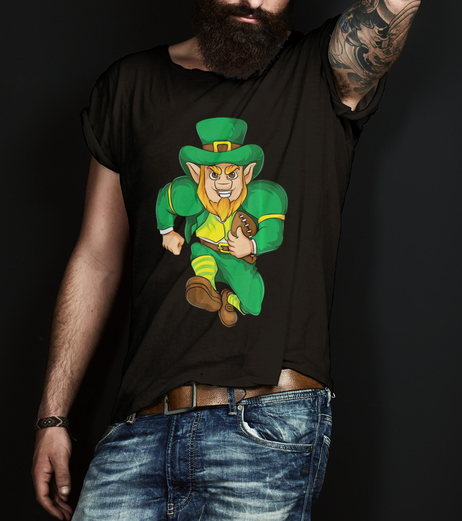 Irish Football Leprechaun St Patricks Running With Ball T-Shirt