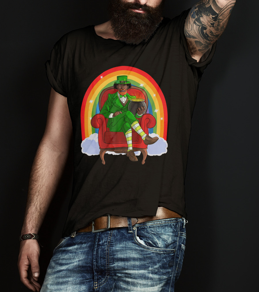 African American Leprechaun With Pot Of Gold And Rainbow St. Patricks T-Shirt