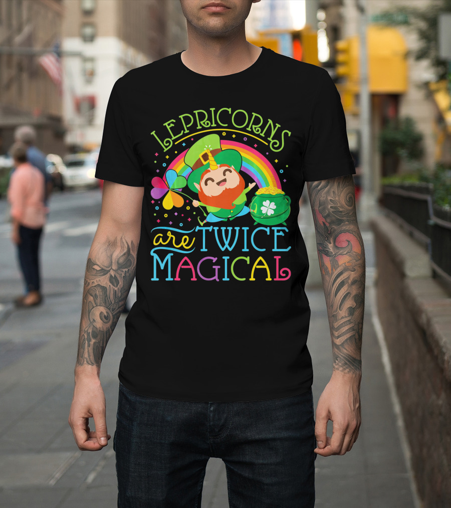 Lepricorns Are Twice Magical St. Patrick's Day Rainbow Clover T-Shirt